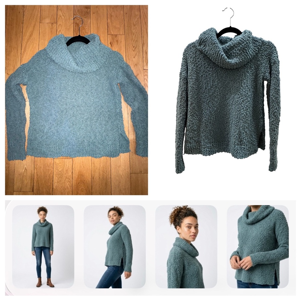 Pink Republic Women's Teal Bouclé Cowl Neck Sweater
